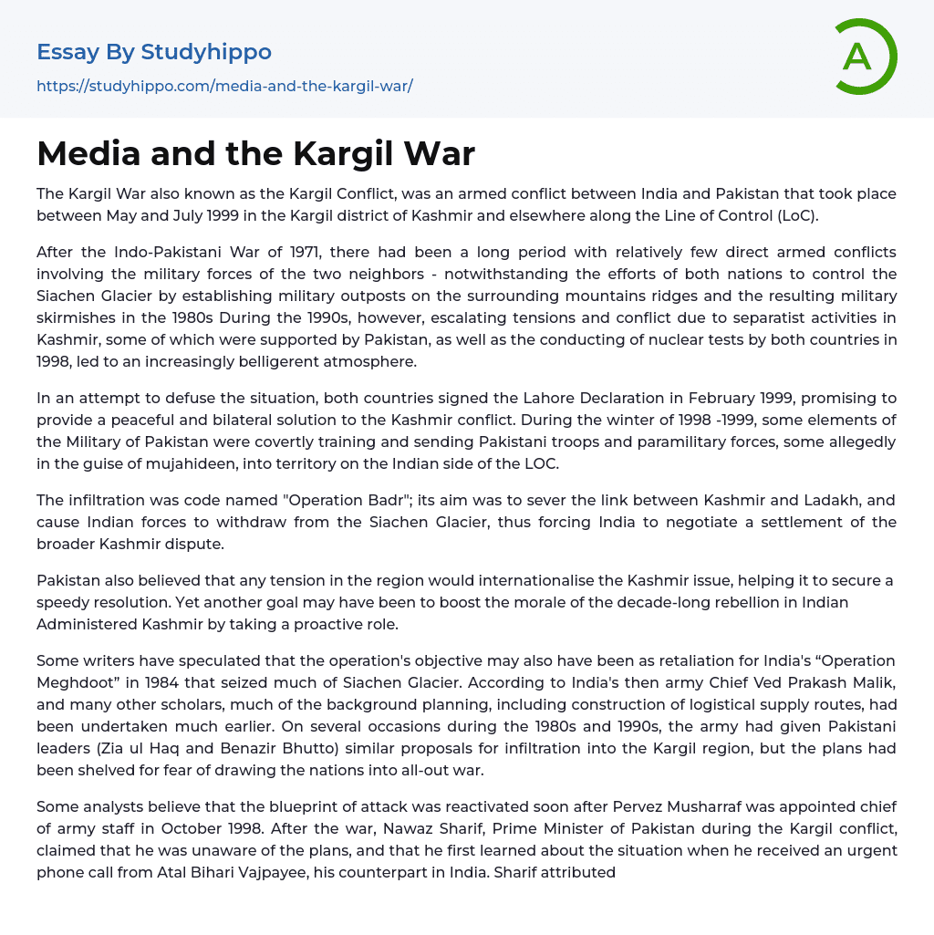 Media and the Kargil War Essay Example