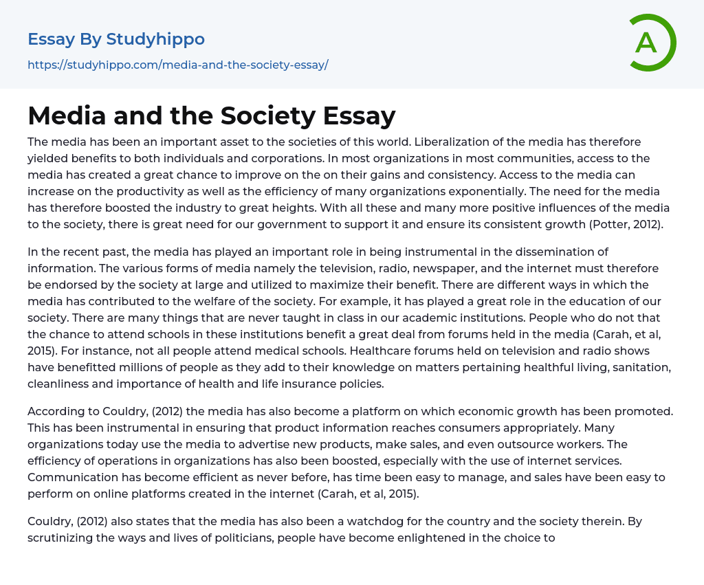 Media and the Society Essay