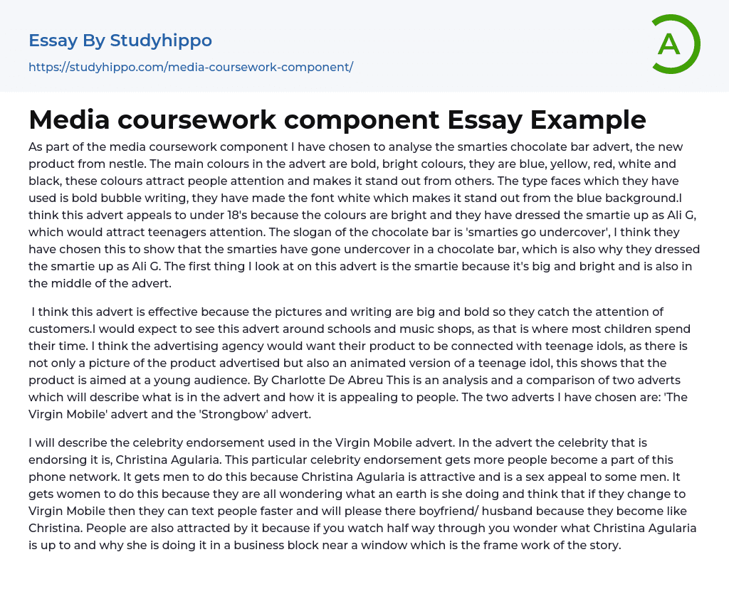 Media coursework component Essay Example