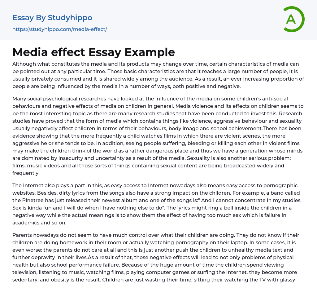 Media effect Essay Example