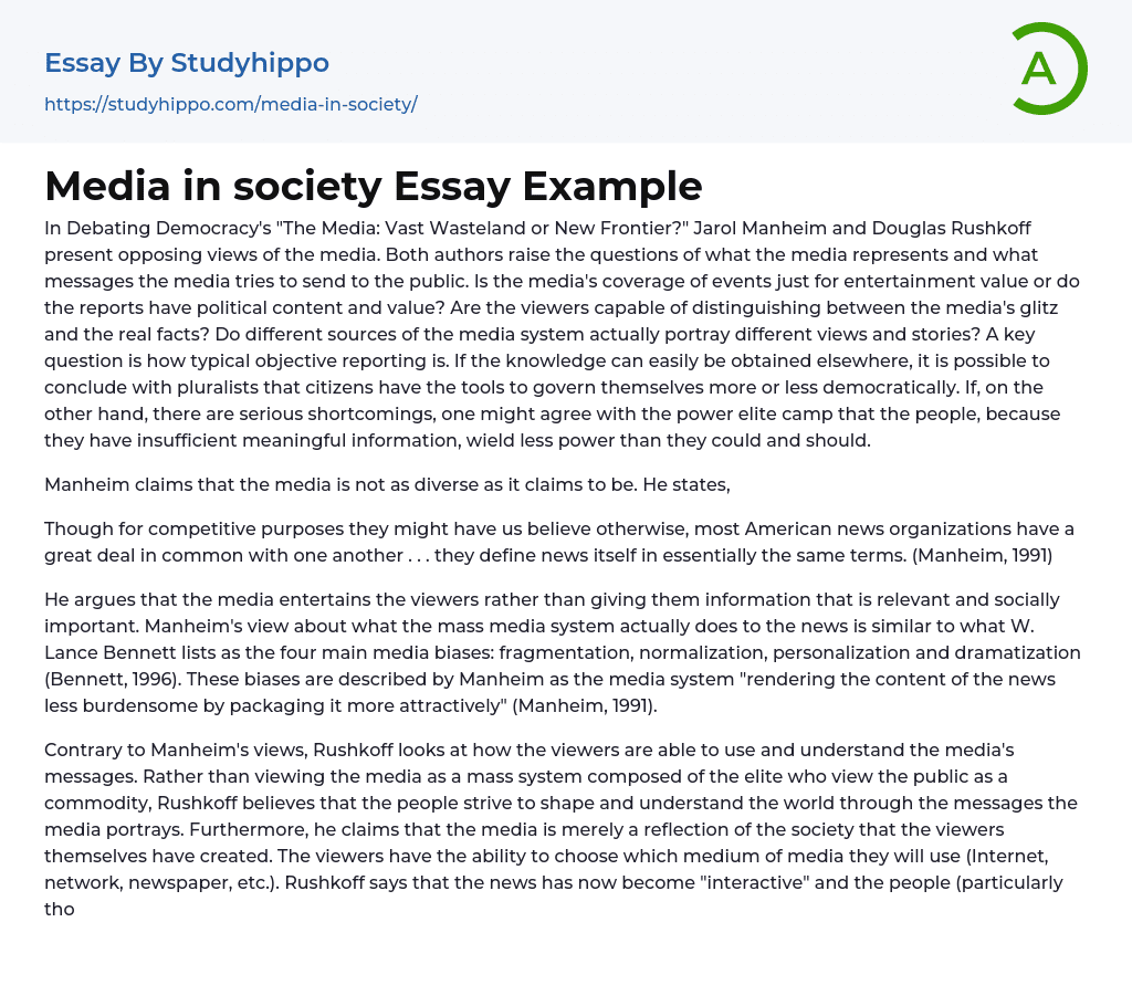 Media in society Essay Example