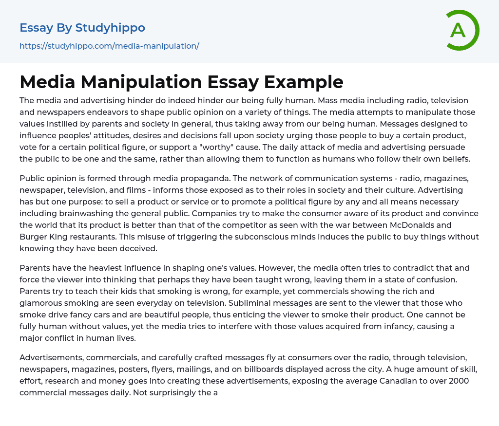 Media Manipulation Essay Example