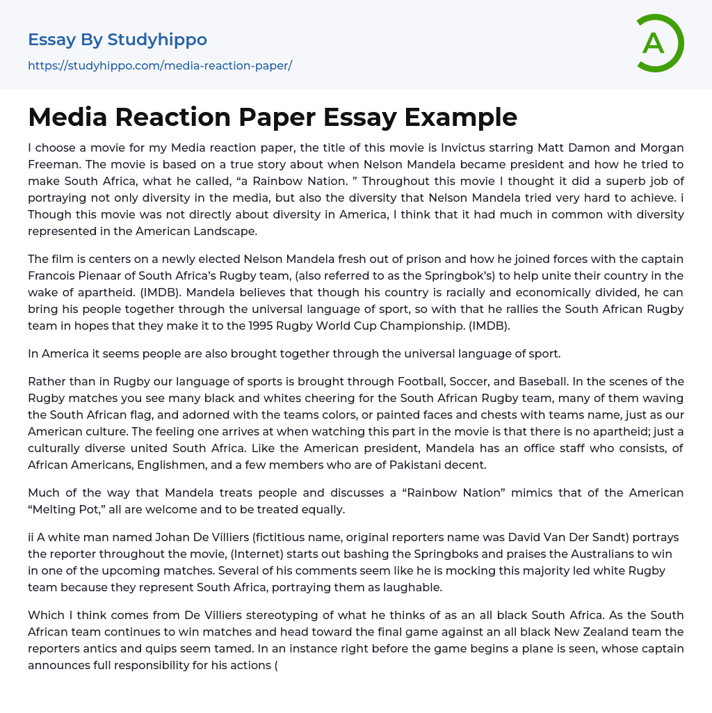 Media Reaction Paper Essay Example