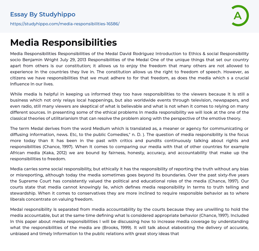Media Responsibilities Essay Example