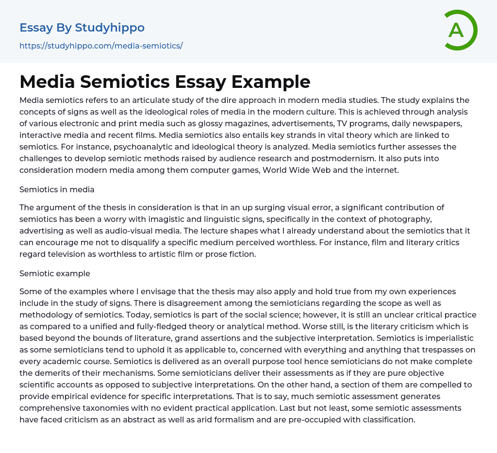 Media Semiotics Essay Example