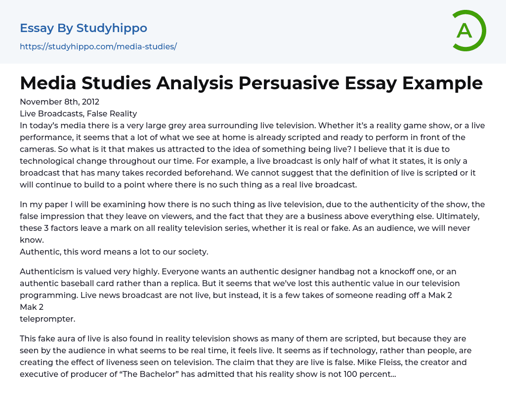 Media Studies Analysis Persuasive Essay Example