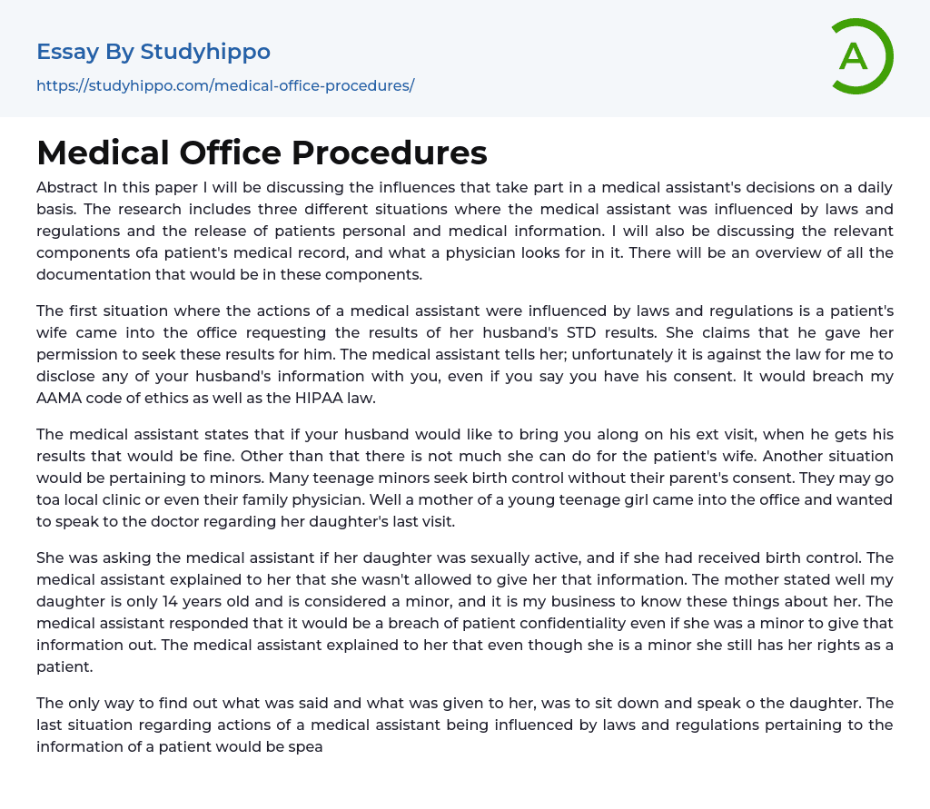 essay about medical procedures