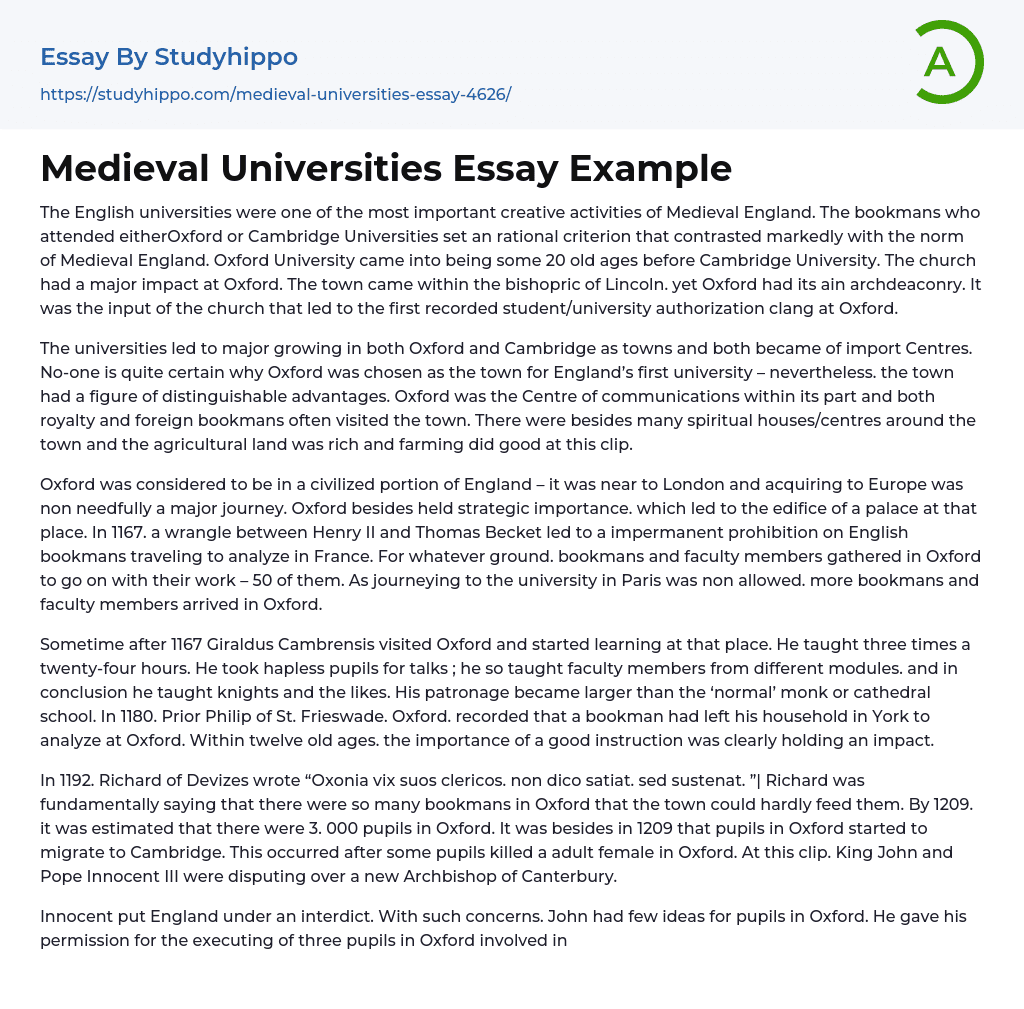 Medieval Universities Essay Example