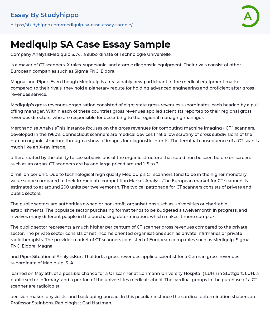 Mediquip SA Case Essay Sample