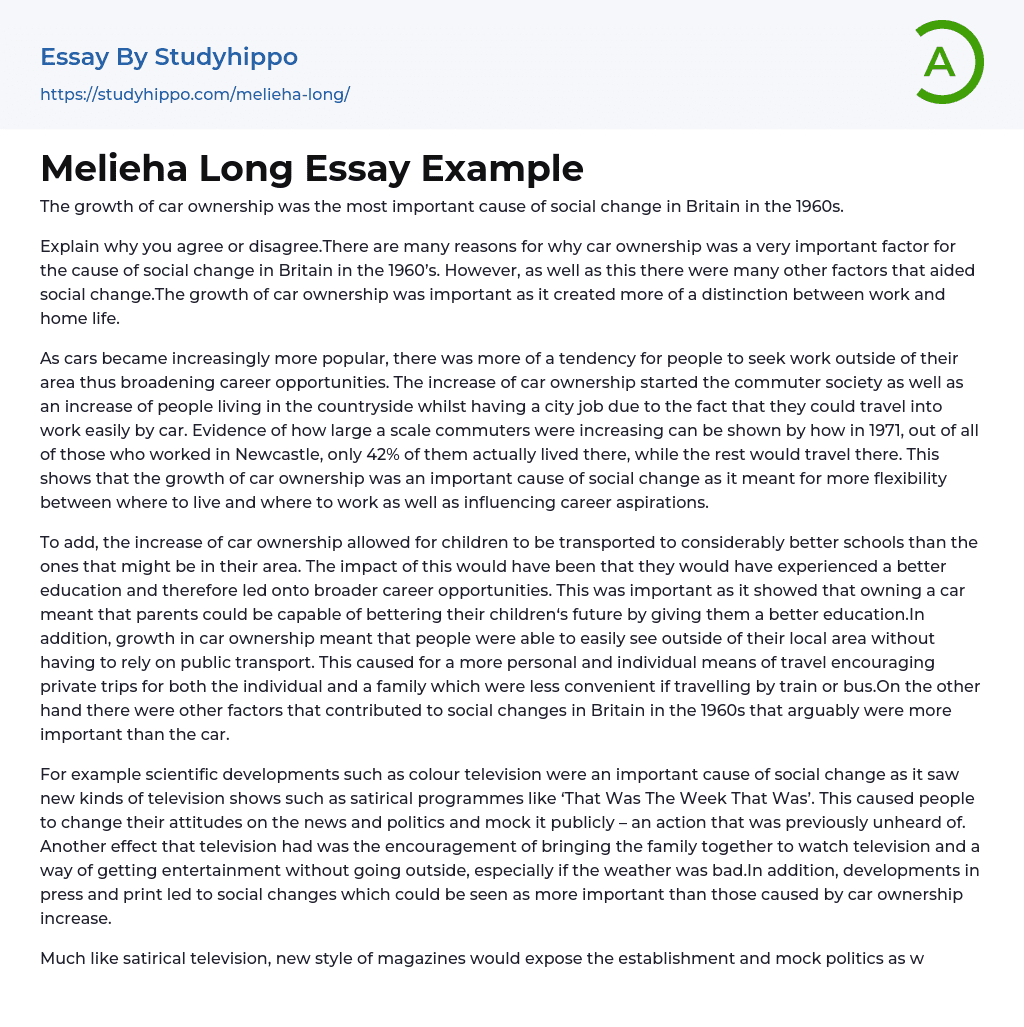 Melieha Long Essay Example