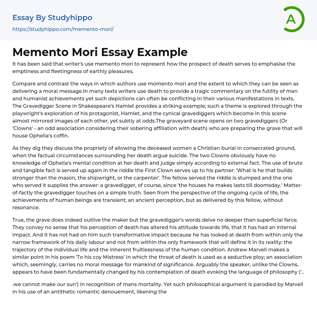 Memento Mori Essay Example