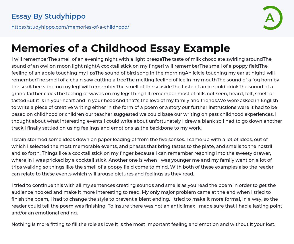 Memories of a Childhood Essay Example