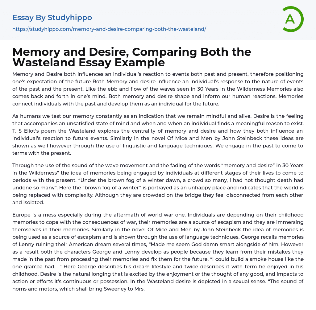 Memory and Desire, Comparing Both the Wasteland Essay Example