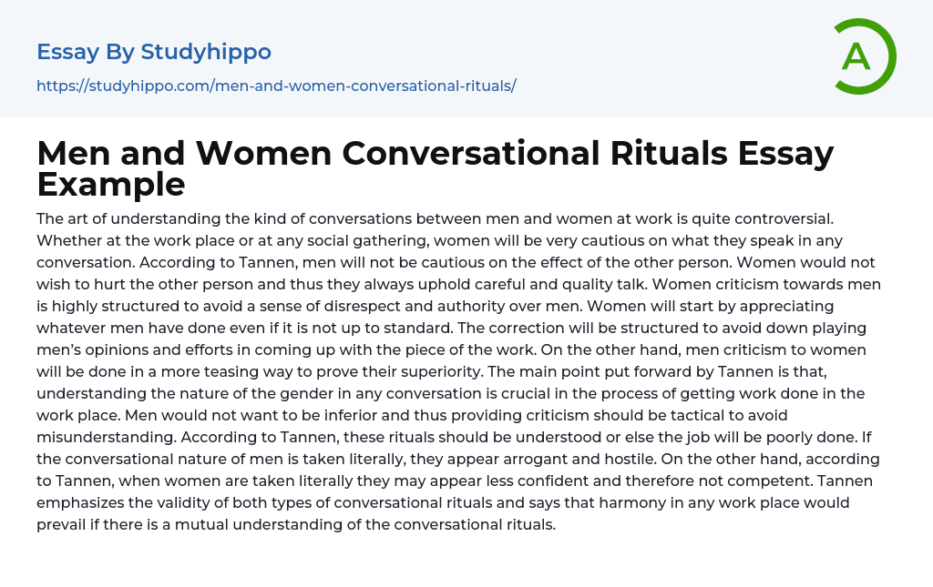 Men and Women Conversational Rituals Essay Example