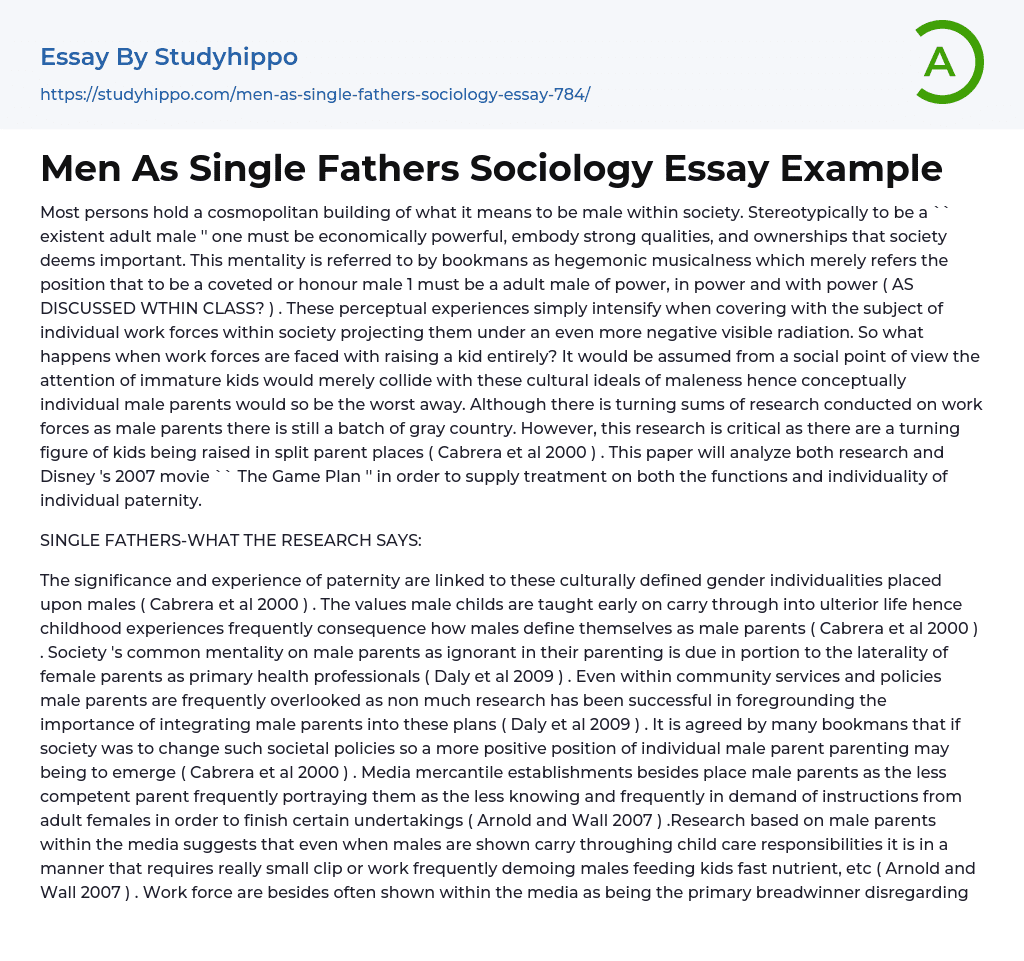 Men As Single Fathers Sociology Essay Example
