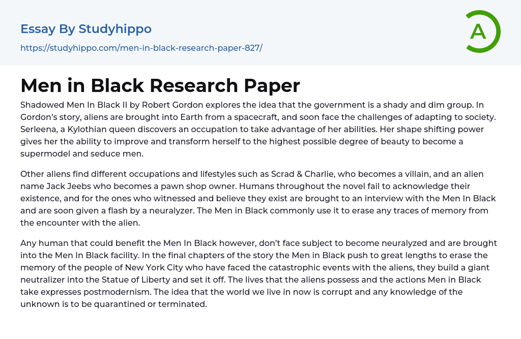 Men in Black Research Paper Essay Example