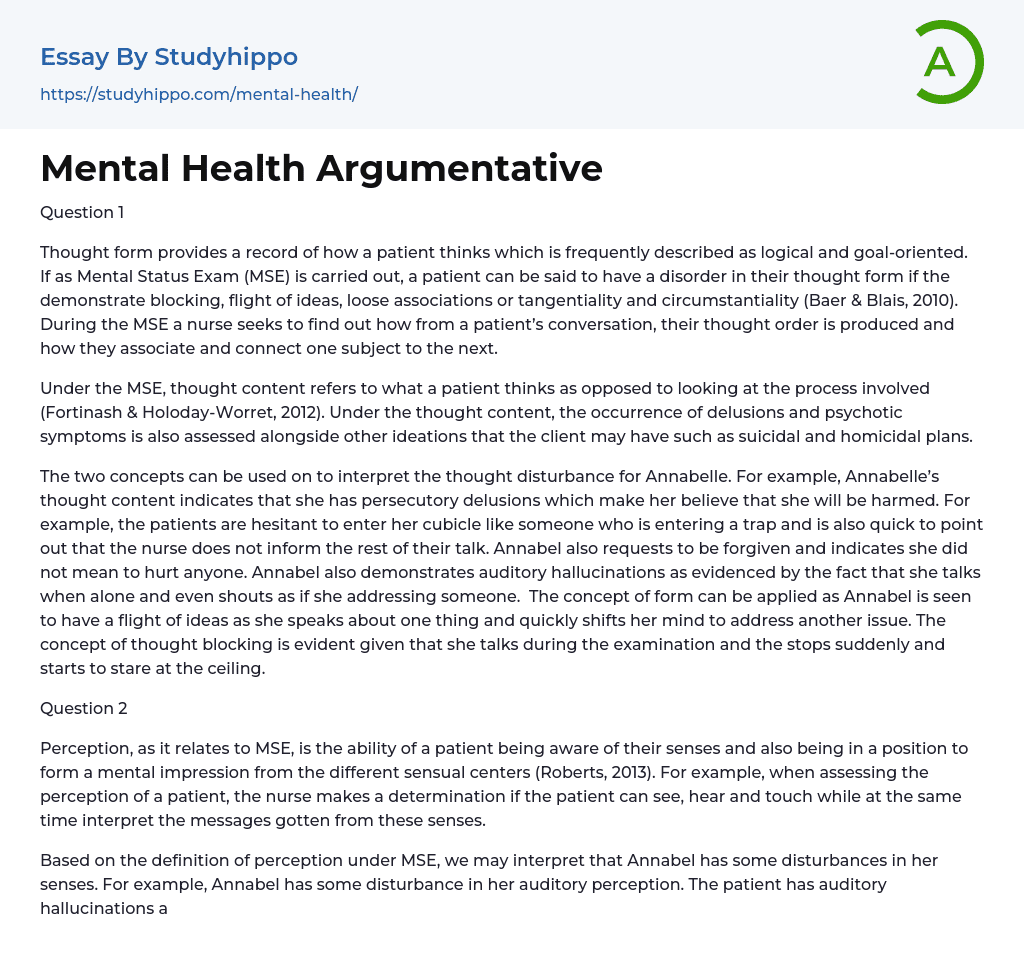 Mental Health Argumentative Essay Example