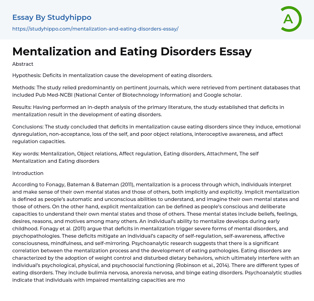 thesis for eating disorder essay