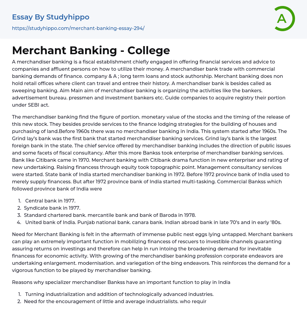 Merchant Banking – College Essay Example