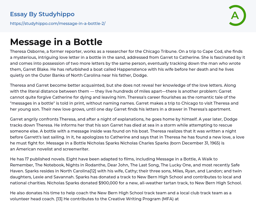 Message in a Bottle Essay Example