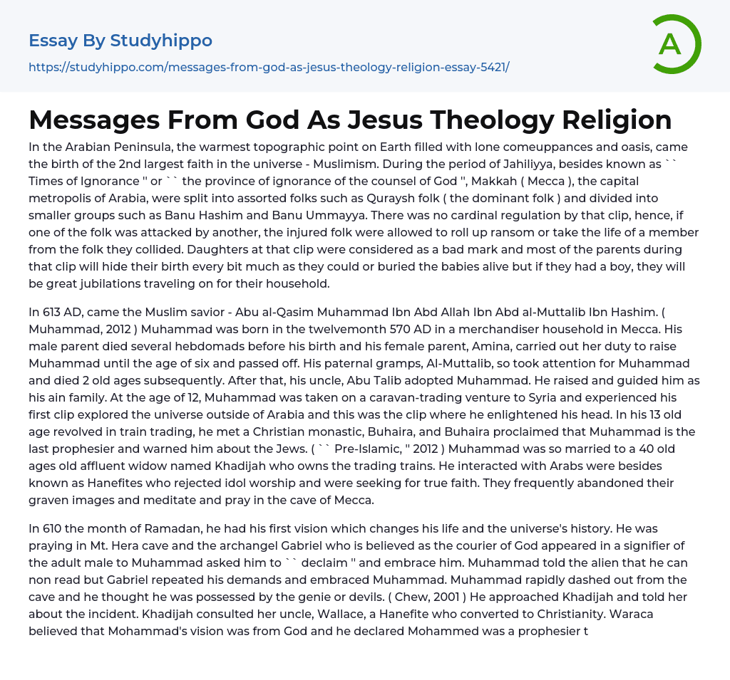 Messages From God As Jesus Theology Religion Essay Example