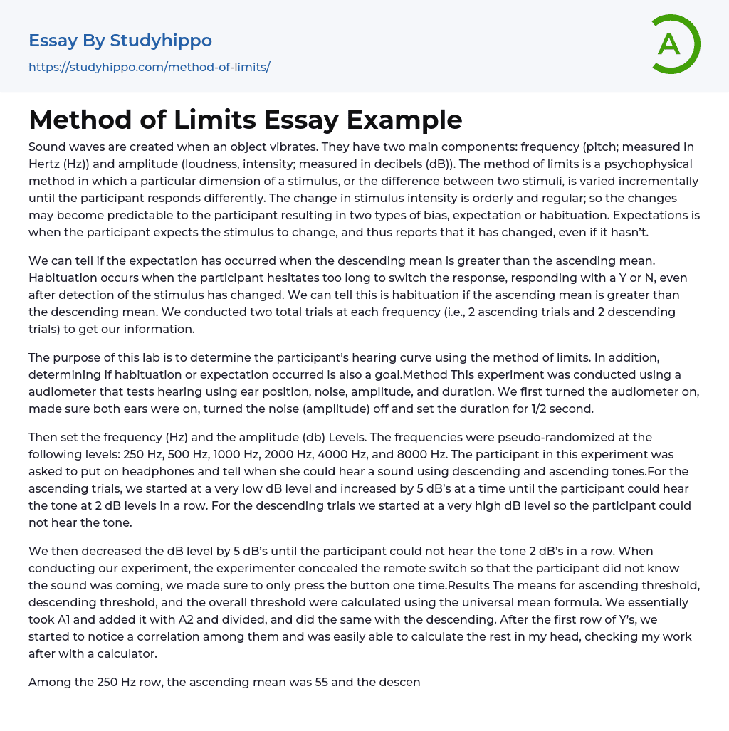 Method of Limits Essay Example