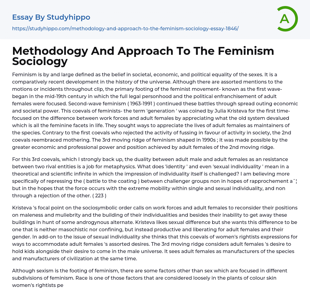 Methodology And Approach To The Feminism Sociology Essay Example