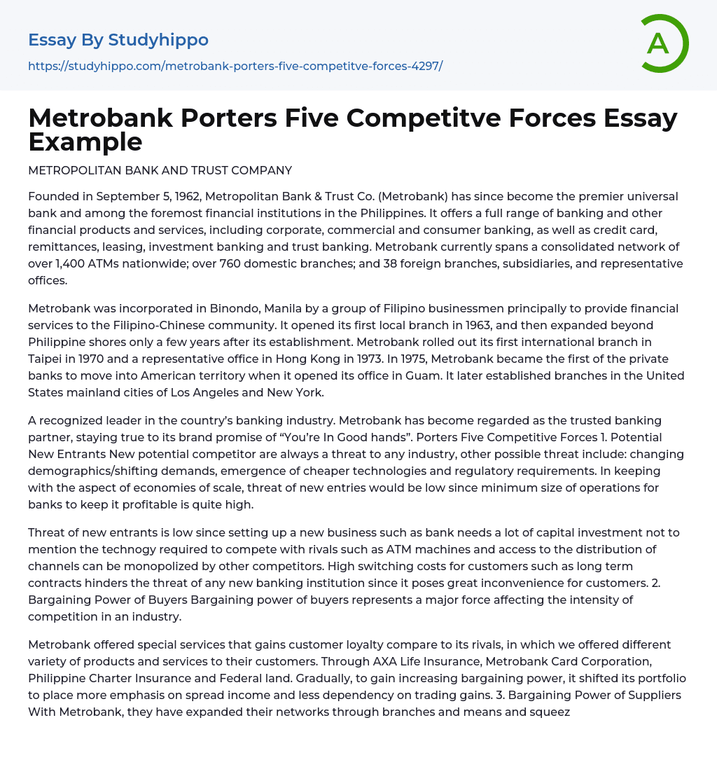 Metrobank Porters Five Competitve Forces Essay Example