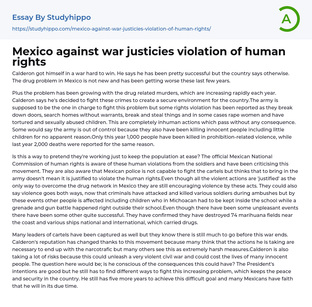 Mexico against war justicies violation of human rights Essay Example