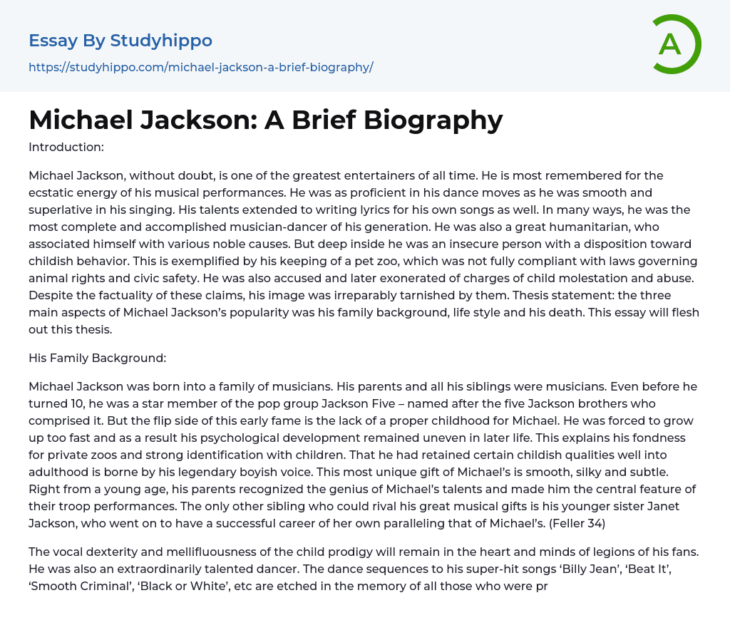 Michael Jackson: A Brief Biography Essay Example