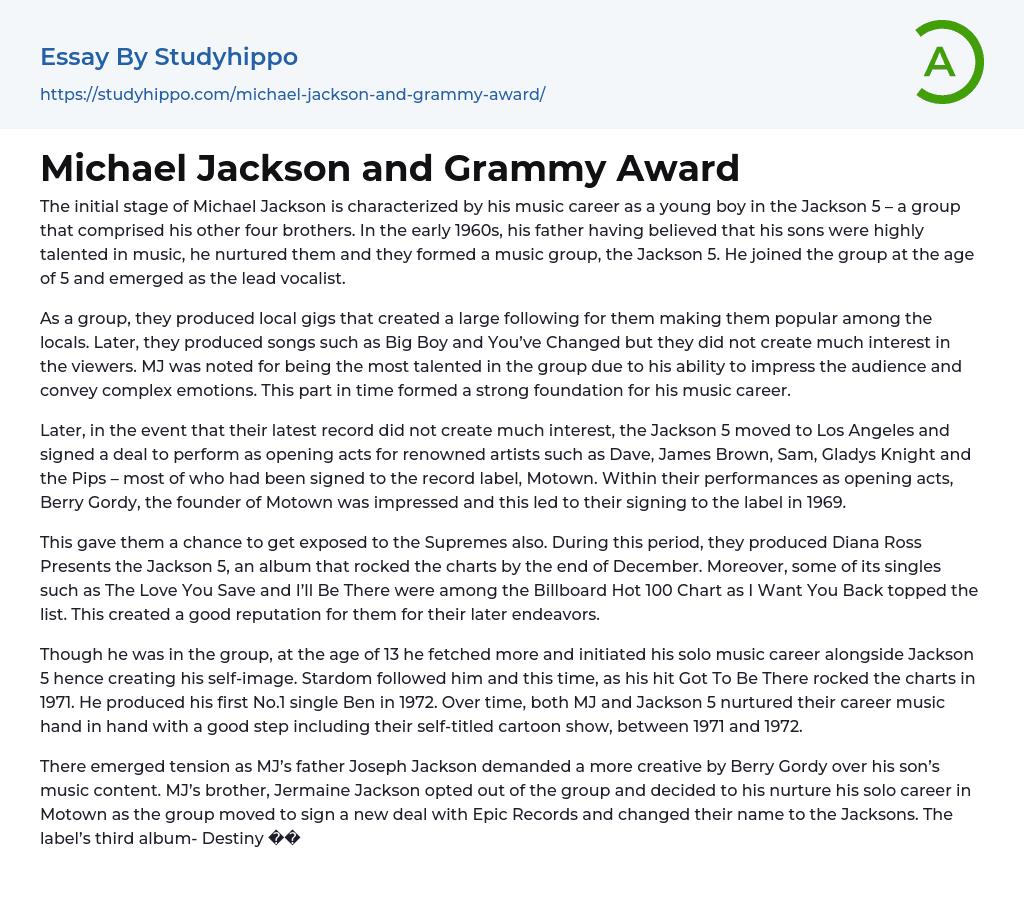 Michael Jackson and Grammy Award Essay Example