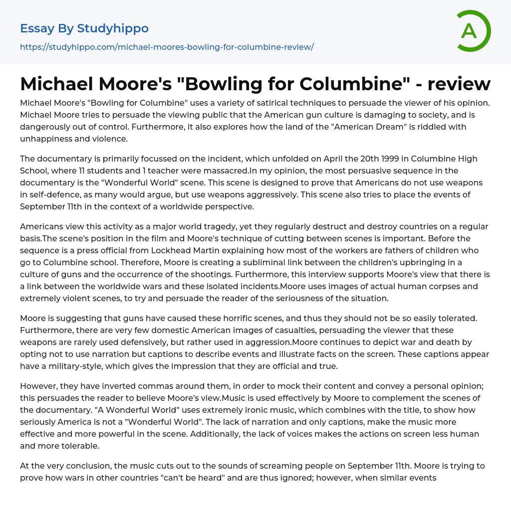 Michael Moore’s "Bowling for Columbine" – review Essay Example