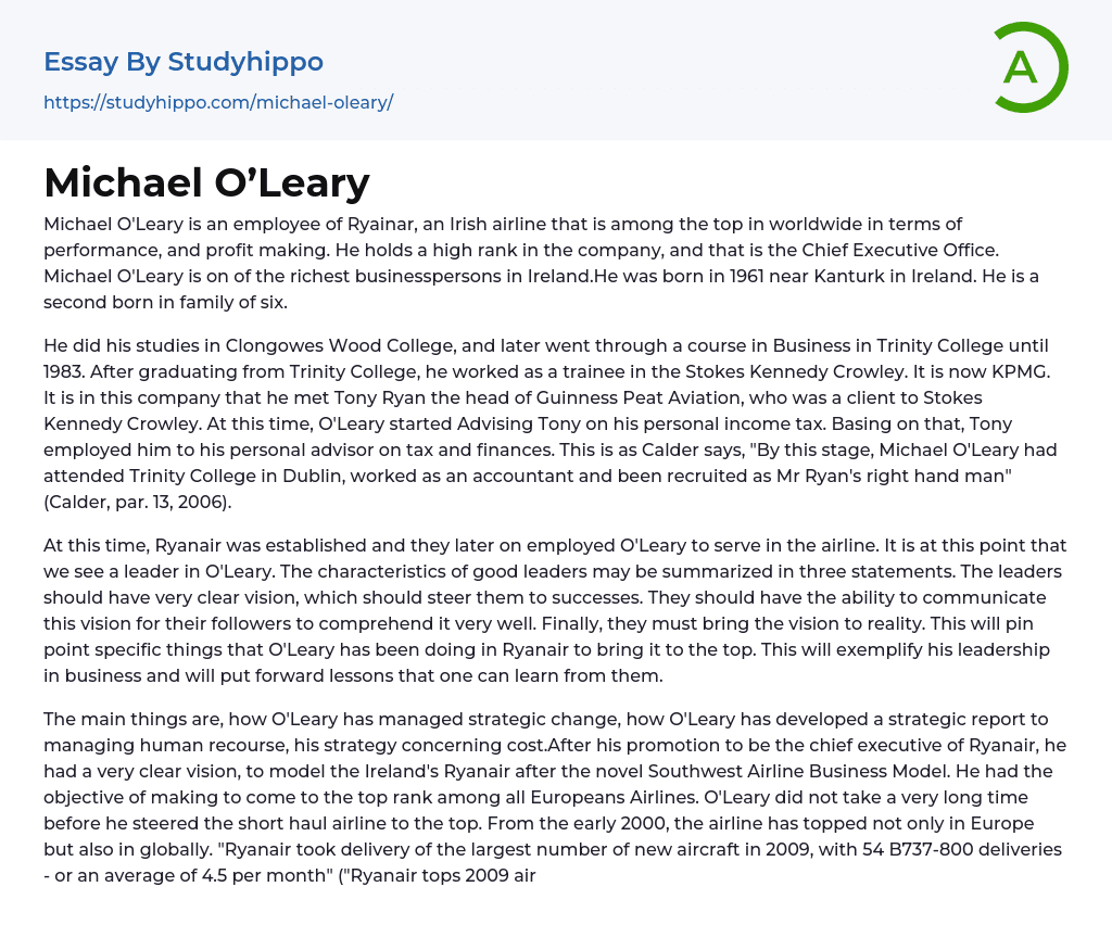Michael O’Leary Essay Example