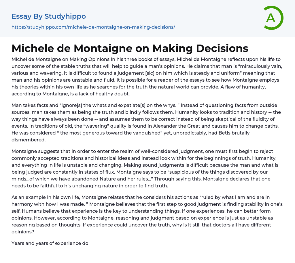 Michele de Montaigne on Making Decisions Essay Example