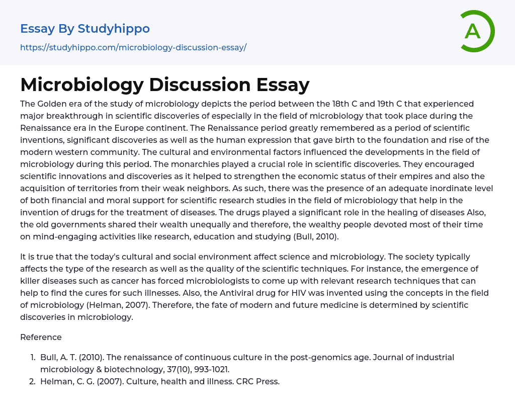 Microbiology Discussion Essay