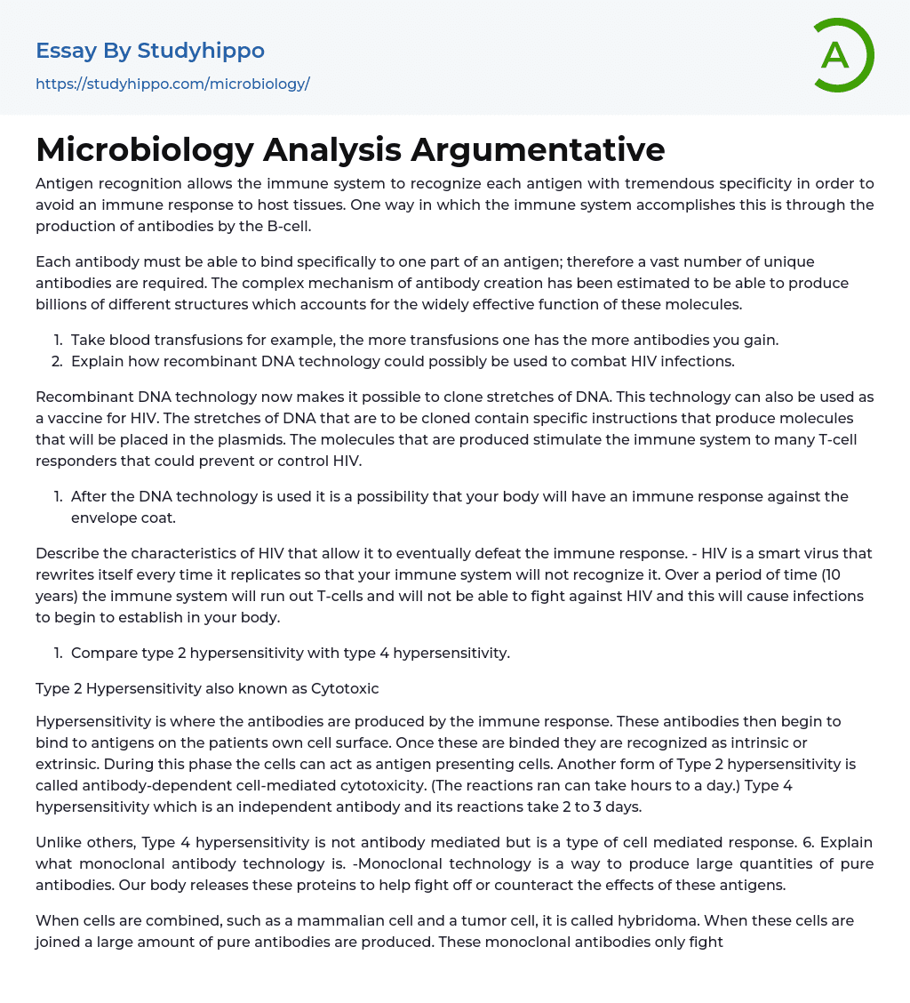 Microbiology Analysis Argumentative Essay Example