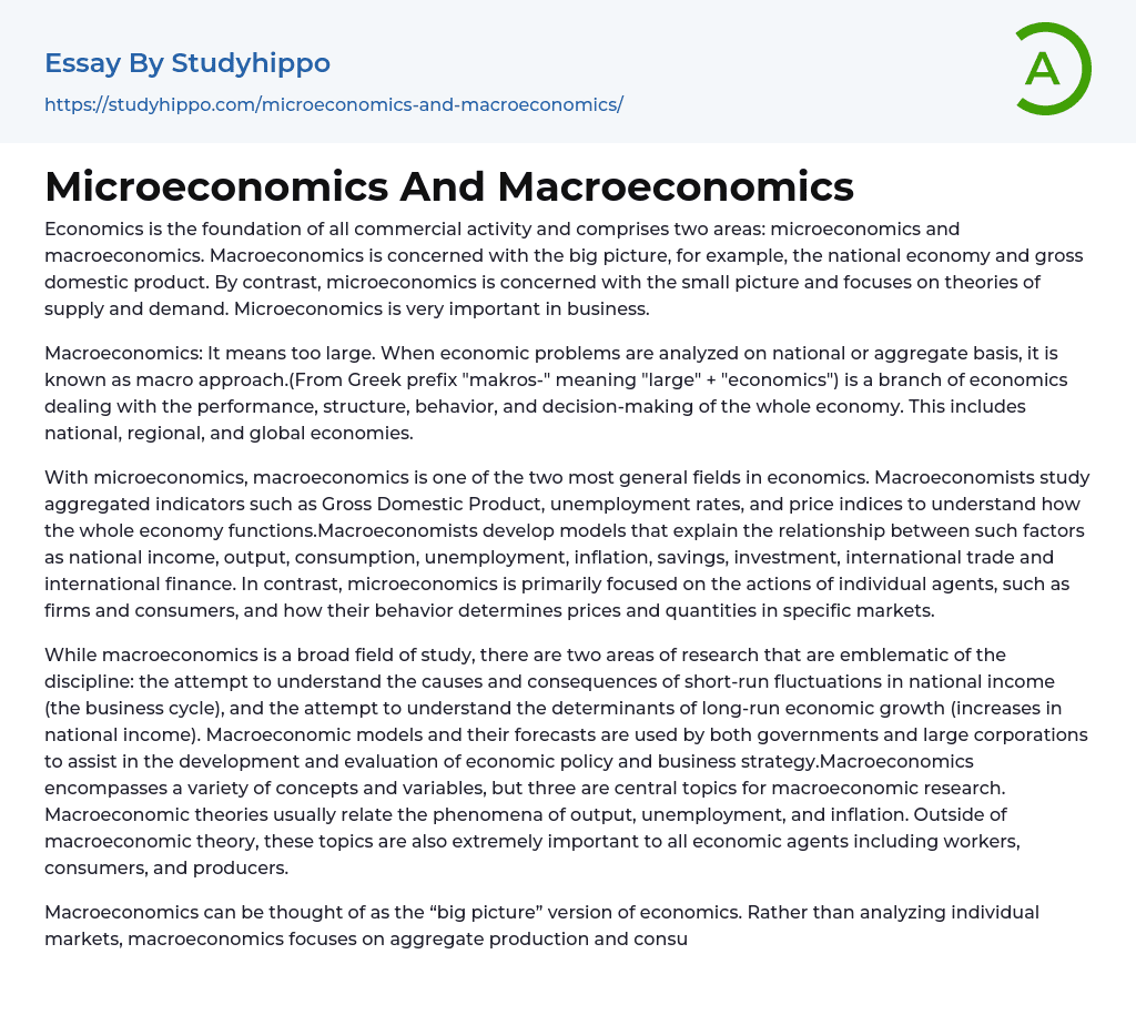 Microeconomics And Macroeconomics Essay Example
