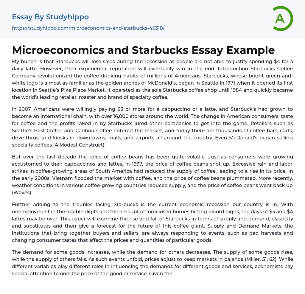 Microeconomics and Starbucks Essay Example