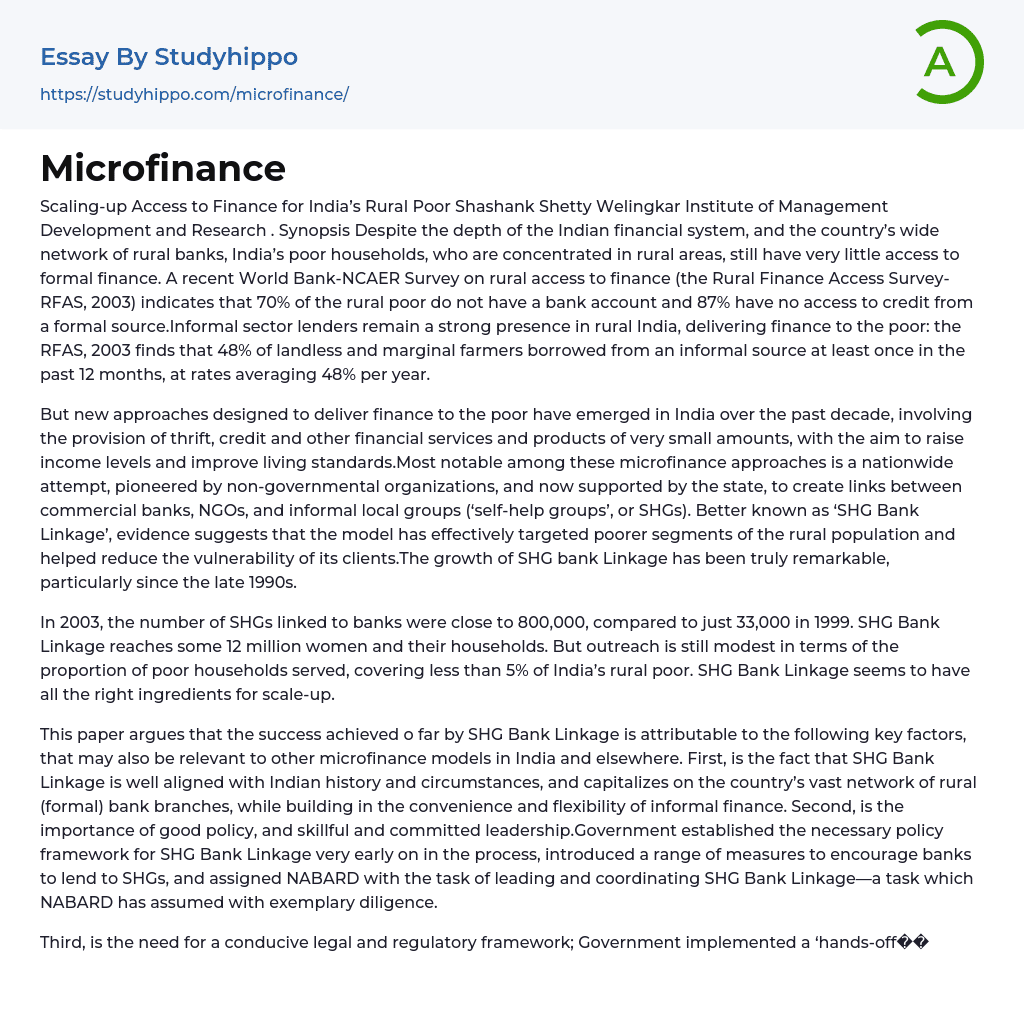 Microfinance Essay Example