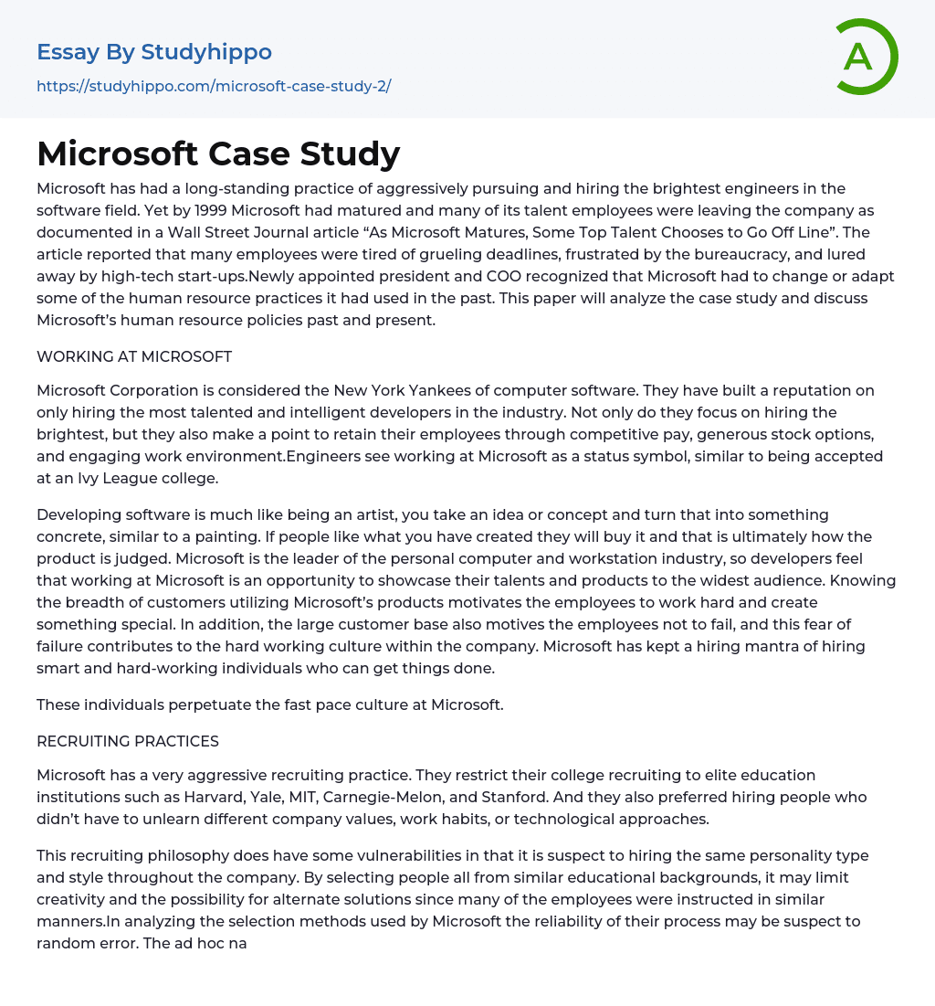 Microsoft Case Study Essay Example