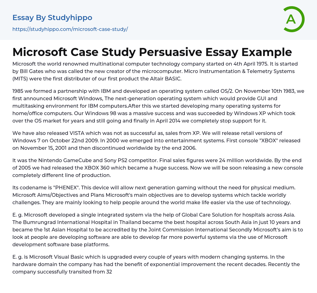 Microsoft Case Study Persuasive Essay Example