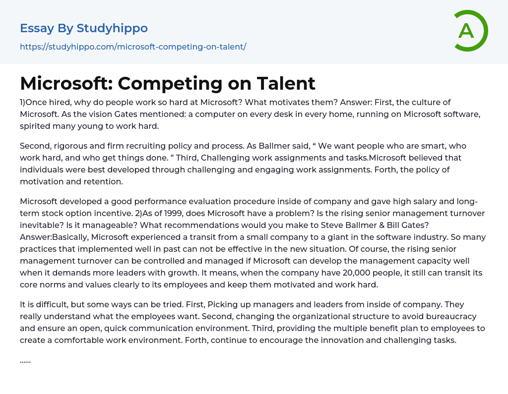 Microsoft: Competing on Talent Essay Example