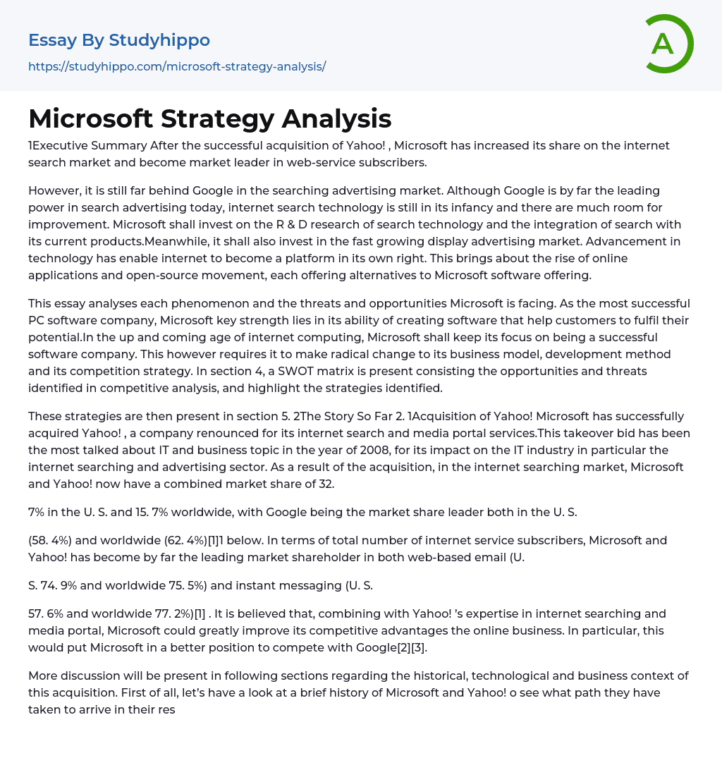 Microsoft Strategy Analysis Essay Example