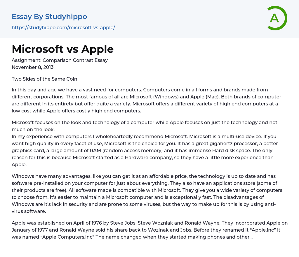 Microsoft vs Apple Essay Example
