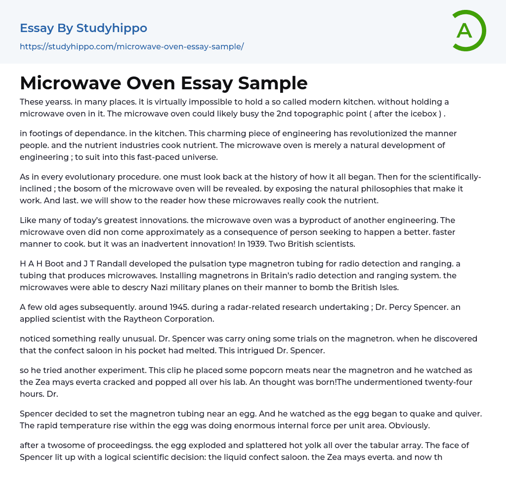 Microwave Oven Essay Sample