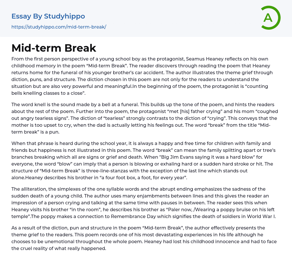 Mid-term Break Essay Example
