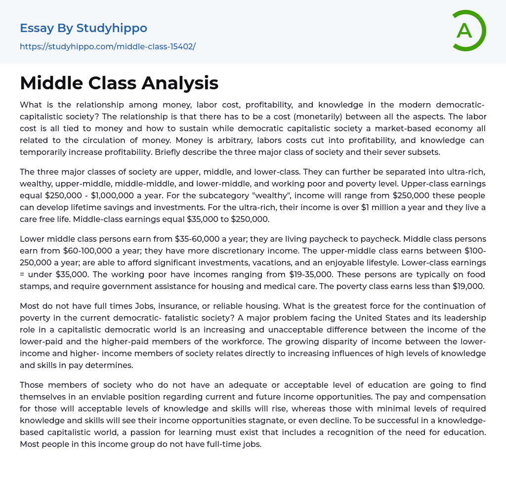 Middle Class Analysis Essay Example