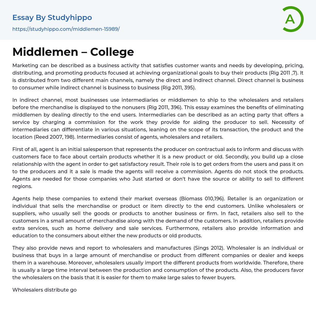 Middlemen – College Essay Example