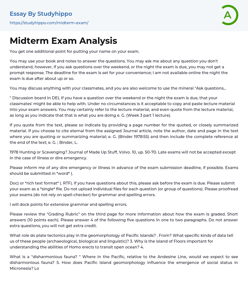 Midterm Exam Analysis Essay Example