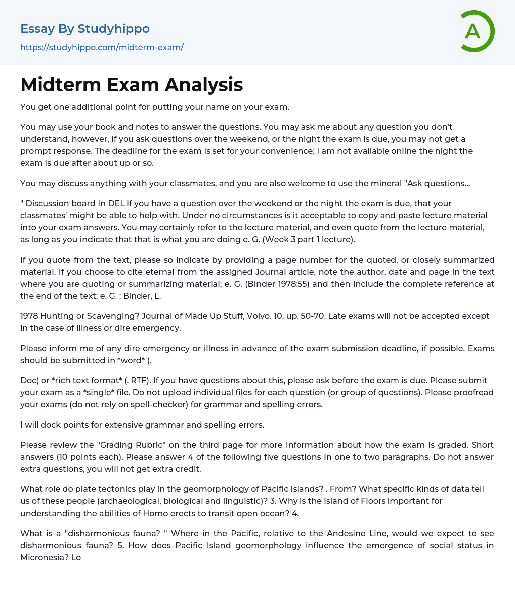 Midterm Exam Analysis Essay Example StudyHippo